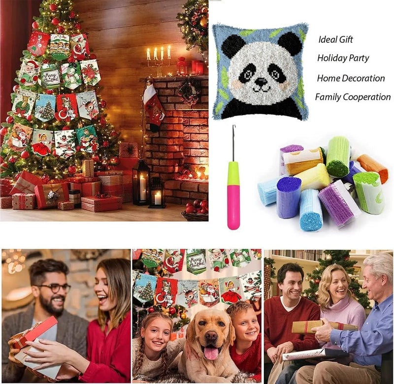 GemJelry Latch Hook Kits for Adults Kids DIY Panda Pillow Cover Beginner Cross Stitch Kits with Preprinted Canvas Crochet Yarn Kits Creative Hand Craft Home Decoration 17'' X 17'' - Image 5